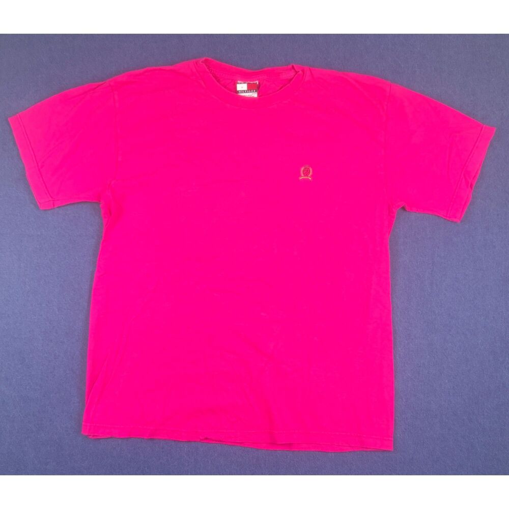 Tommy Hilfiger Pink Embroidered Crest M T-Shirt Mens Retro Y2K Preppy Tee